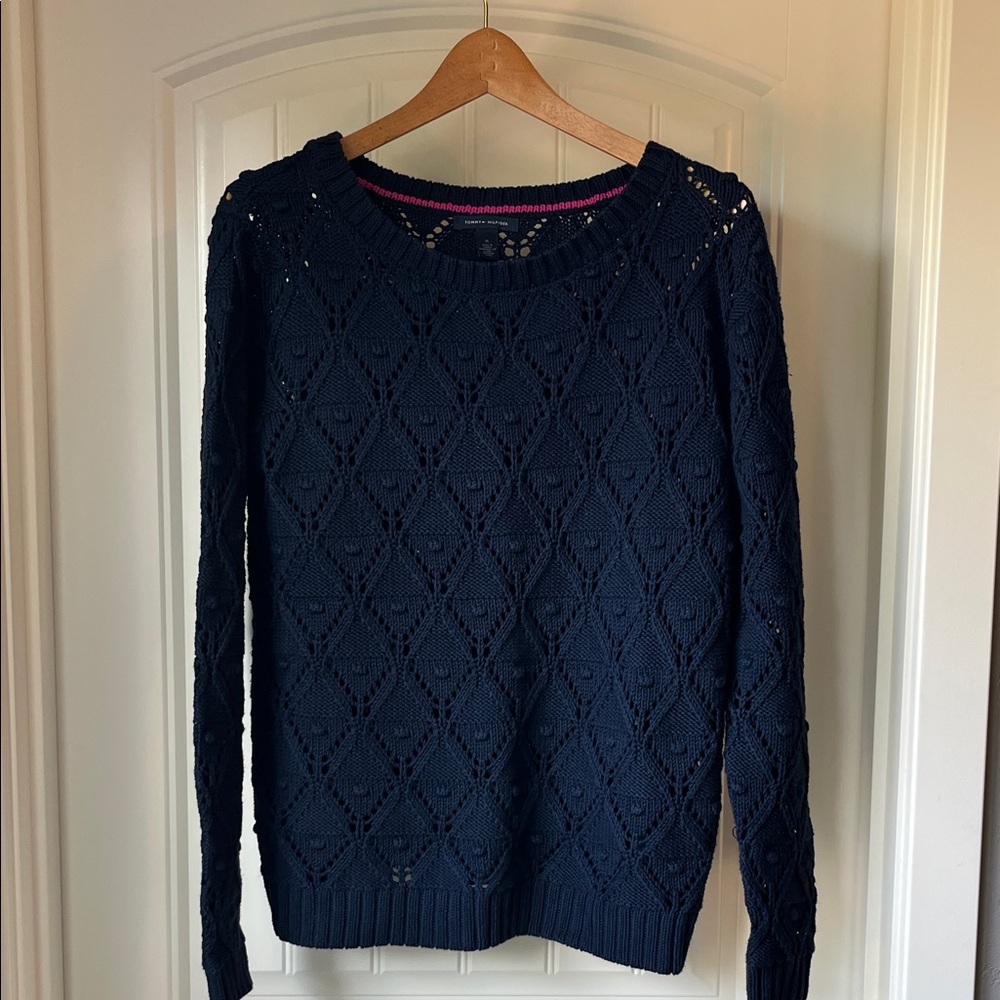 Tommy Hilfiger Navy Cotton Eyelet Knit Sweater